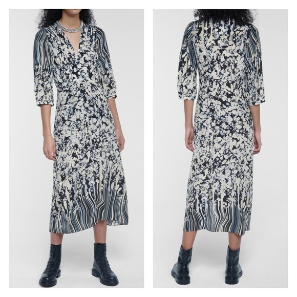 DOROTHY SCHUMACHER Blooming Love Midi Dress Silk Floral Blue White Small NWT - Picture 3 of 16